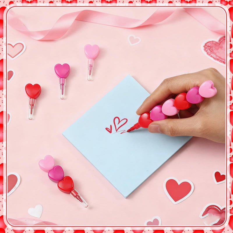 Jaloro 72 Pcs Valentines Day Crayons Heart Stacking Crayon 3 Colors Lovely Shaped Stacking Party Favors for Valentines Day, Family Party Gifts - Image 4