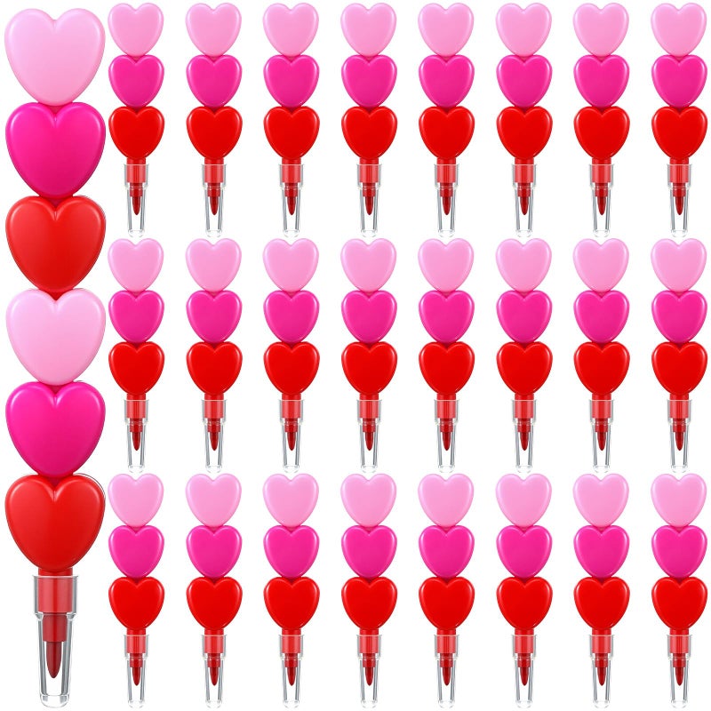 Jaloro 72 Pcs Valentines Day Crayons Heart Stacking Crayon 3 Colors Lovely Shaped Stacking Party Favors for Valentines Day, Family Party Gifts - Image 1