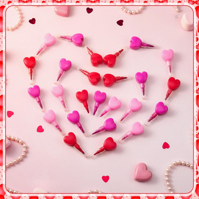 Jaloro 72 Pcs Valentines Day Crayons Heart Stacking Crayon 3 Colors Lovely Shaped Stacking Party Favors for Valentines Day, Family Party Gifts - Image 5