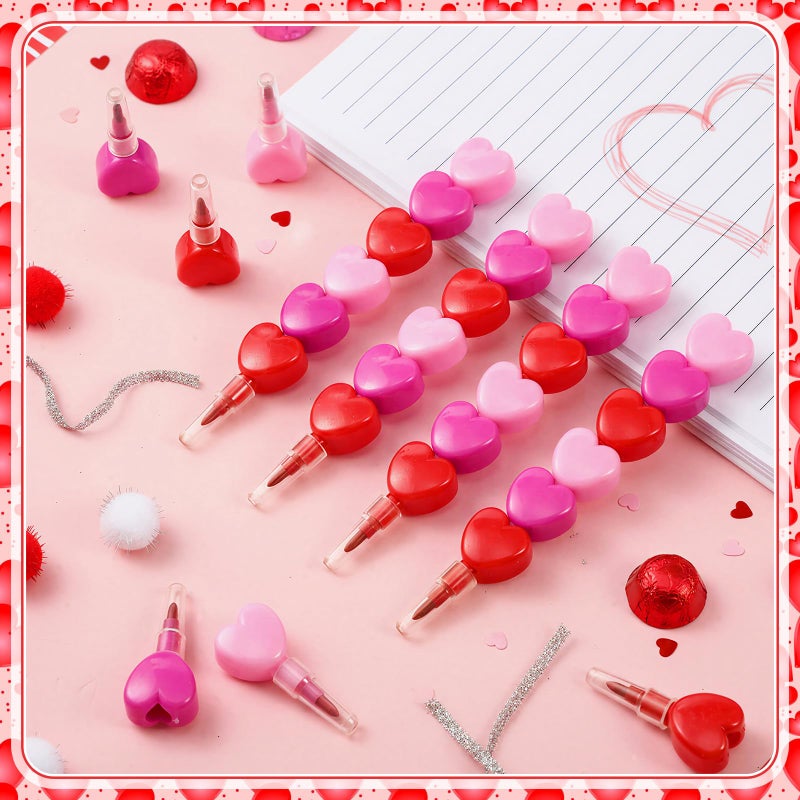 Jaloro 72 Pcs Valentines Day Crayons Heart Stacking Crayon 3 Colors Lovely Shaped Stacking Party Favors for Valentines Day, Family Party Gifts - Image 3