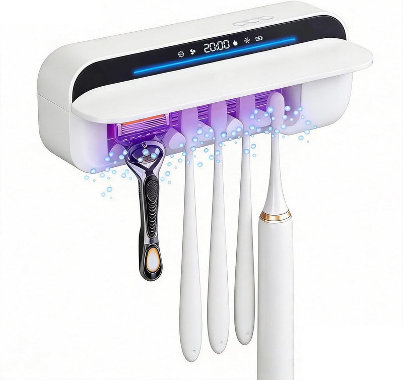 iHave Toothbrush Sanitizer and Holder, UV Toothbrush Holders for Bathrooms with 100M Negative Ions for 360° Disinfection, Mold Control & Odor Neutralization, 5-Slot Turbofan Drying Toothbrush Holder - Image 1