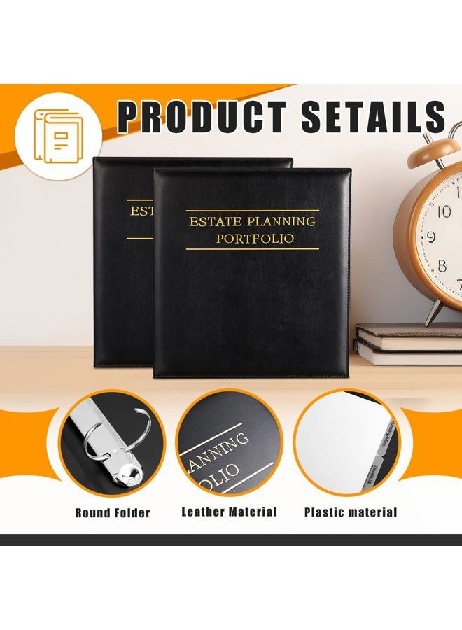 Skyygemm 2 Pcs Estate Planning Portfolio Black PU Leather Binder 3 Ring Binders with Gold Title and Index Tab Dividers, Planner Binder 12.6'' x 11.22'' x 2.17'' Estate Planning Organizer - Image 3