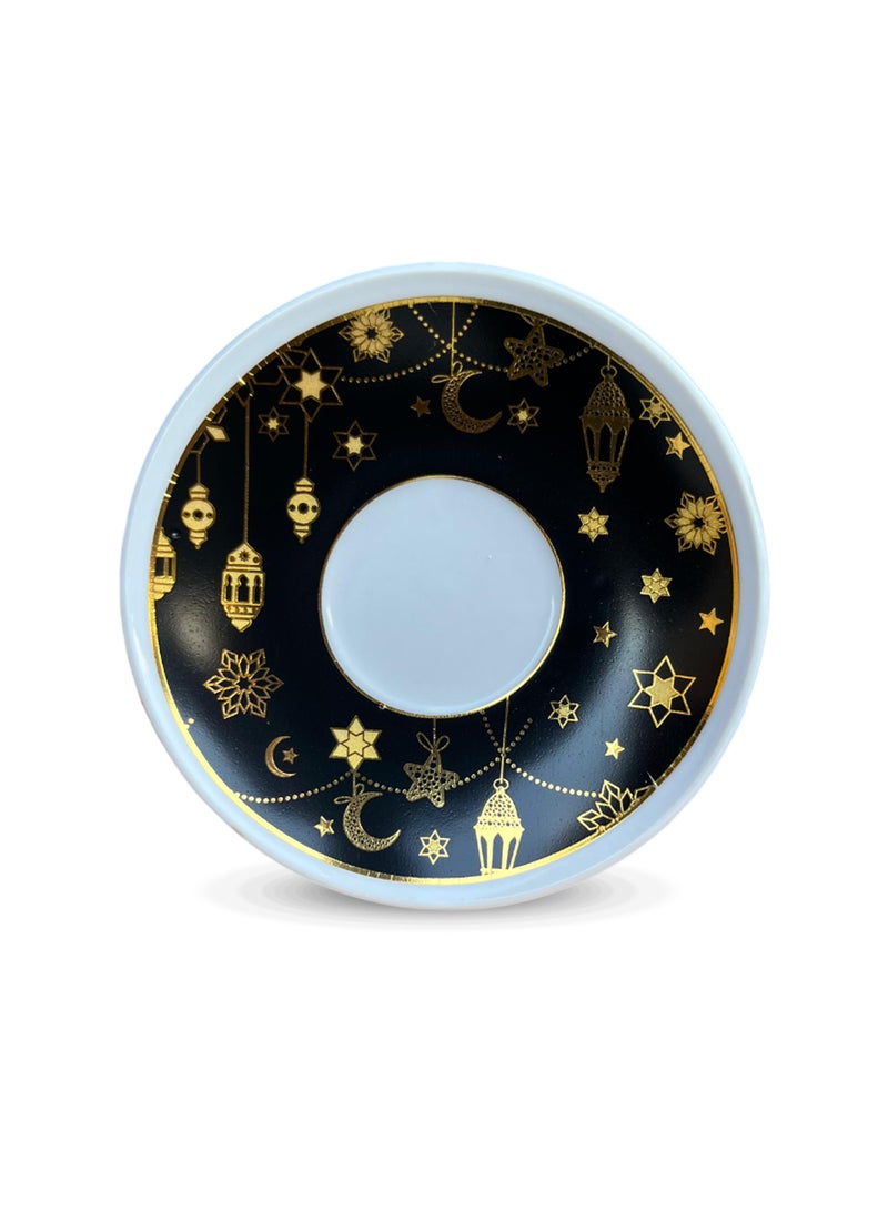 أكواب شاي سيراميك مستوحاة من رمضان مع saucers – مجموعة من 6، تصميم القمر والنجمة بلمسات ذهبية، سعة 80 مل، تصميم عربي أنيق للمجلس، القهوة، والضيافة - Image 4