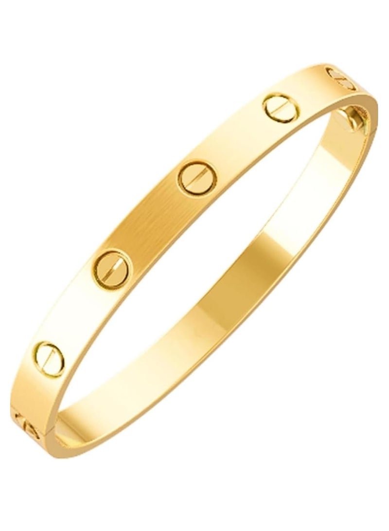 Luxuria 18K Gold Plated Stainless Steel Wide Oval Bracelets for Women Girls Express Love Friendship, Stainless Without Gemstone - Image 1