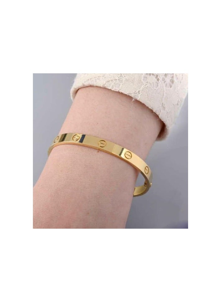 Luxuria 18K Gold Plated Stainless Steel Wide Oval Bracelets for Women Girls Express Love Friendship, Stainless Without Gemstone - Image 3