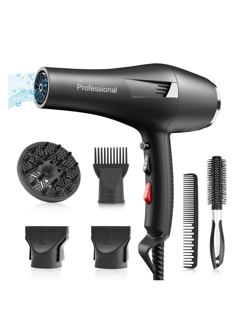 AccLoo 2000W Ionic Hair Dryer AC Motor Fast Drying 2 Speeds & 3 Heat Cool Shot Diffuser & Nozzles for Curly Straight Hair - Image 1