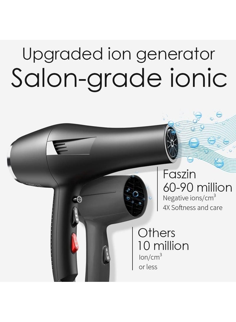 AccLoo 2000W Ionic Hair Dryer AC Motor Fast Drying 2 Speeds & 3 Heat Cool Shot Diffuser & Nozzles for Curly Straight Hair - Image 2