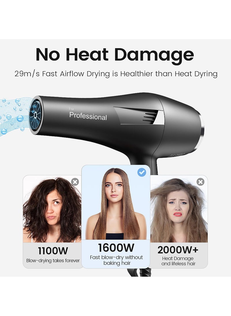 AccLoo 2000W Ionic Hair Dryer AC Motor Fast Drying 2 Speeds & 3 Heat Cool Shot Diffuser & Nozzles for Curly Straight Hair - Image 3