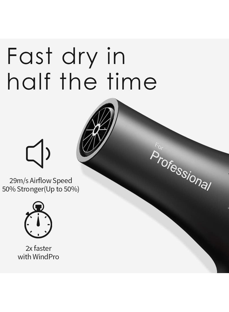 AccLoo 2000W Ionic Hair Dryer AC Motor Fast Drying 2 Speeds & 3 Heat Cool Shot Diffuser & Nozzles for Curly Straight Hair - Image 4