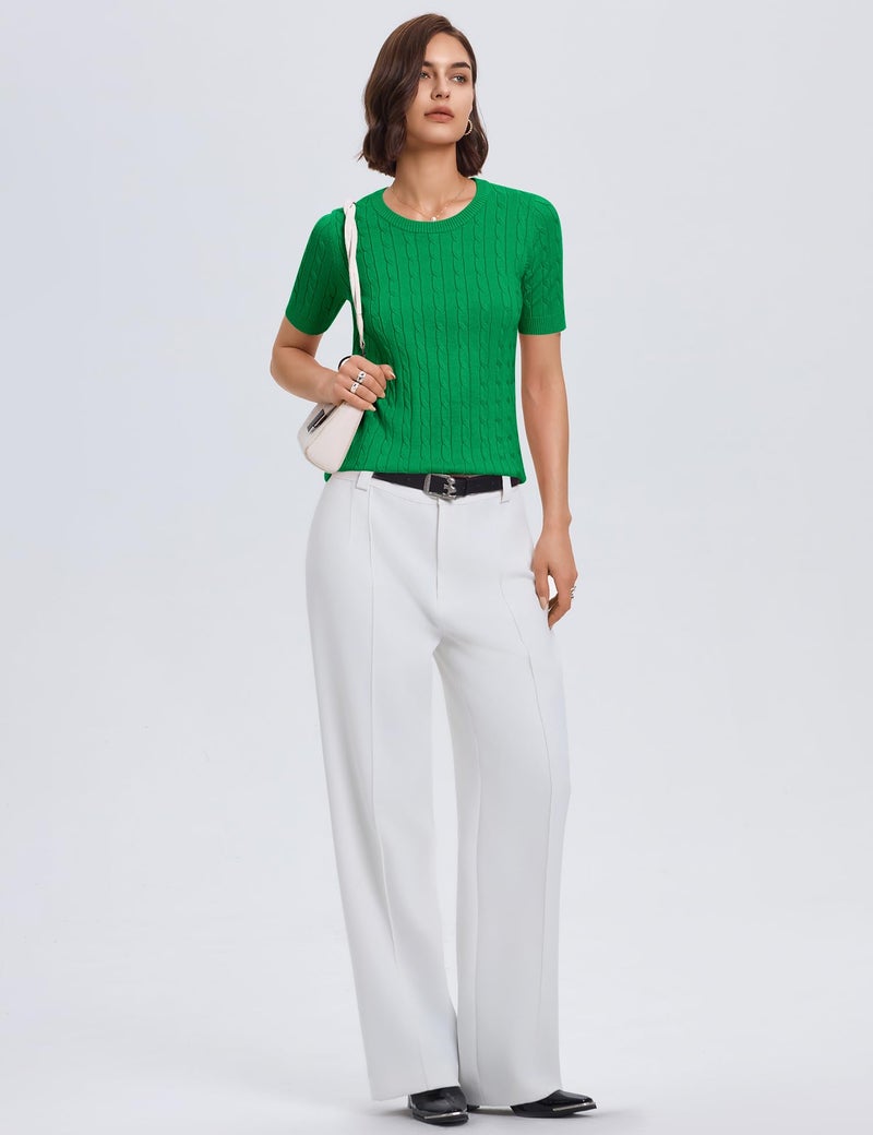 Micoson Womens Green Summer Sweater St.Patrick's Day Short Sleeve Round Neck Shirts Dressy Casual Soft Cable Knit Spring Summer Tops XL - Image 5