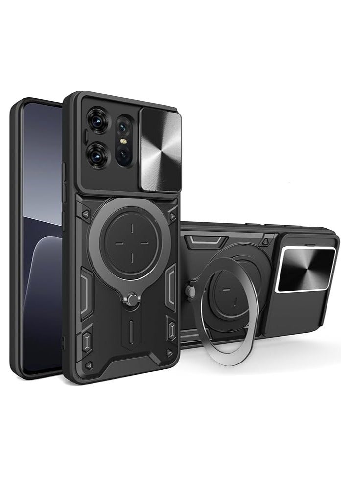 Case for Moto Edge 50 Pro 5G,[Built-in Kickstand] Magnetic Rotate Ring Holder Heavy Duty TPU+PC Shockproof Protect Phone Case for Motorola Moto Edge 50 Pro 5G (Black)