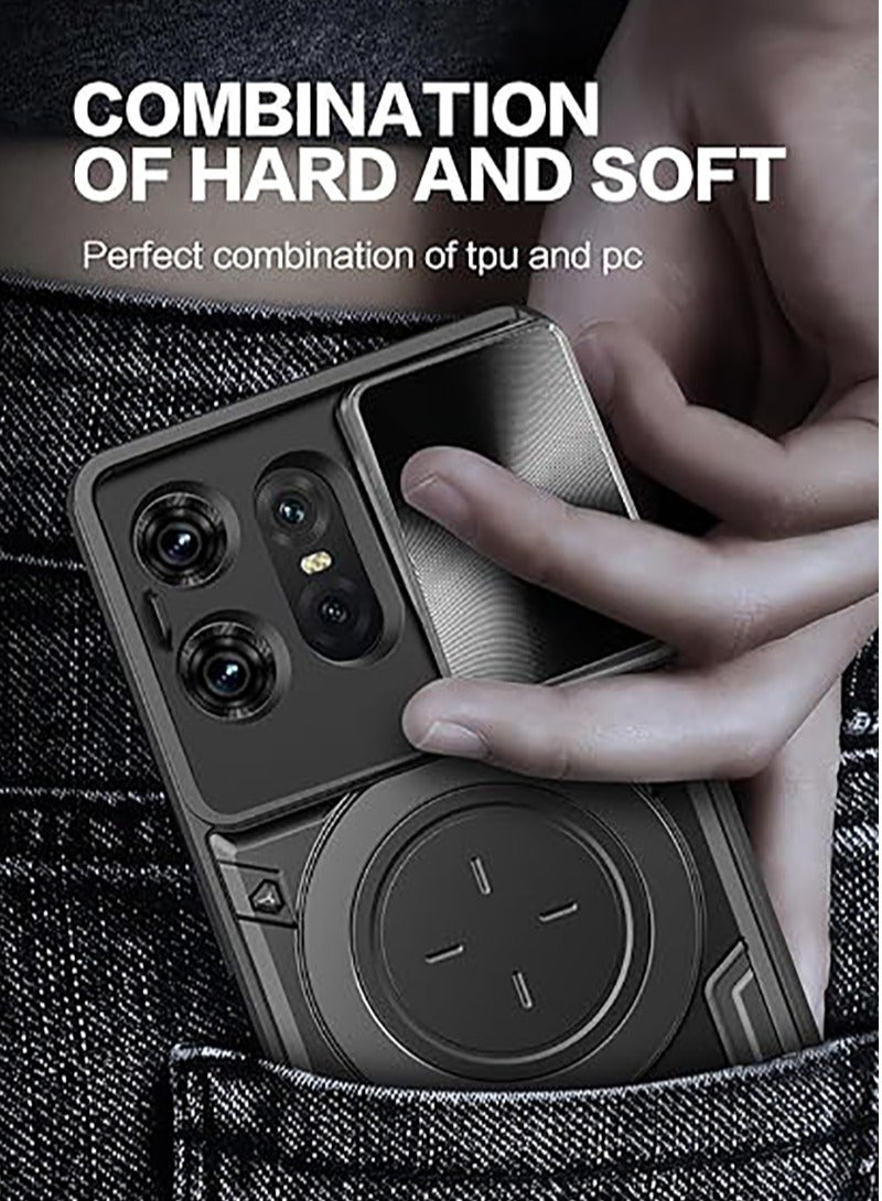Case for Moto Edge 50 Pro 5G,[Built-in Kickstand] Magnetic Rotate Ring Holder Heavy Duty TPU+PC Shockproof Protect Phone Case for Motorola Moto Edge 50 Pro 5G (Black)
