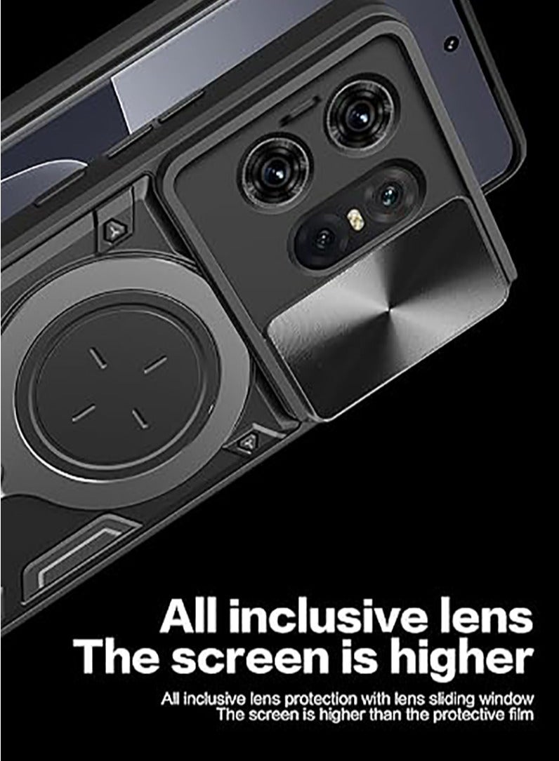 Case for Moto Edge 50 Pro 5G,[Built-in Kickstand] Magnetic Rotate Ring Holder Heavy Duty TPU+PC Shockproof Protect Phone Case for Motorola Moto Edge 50 Pro 5G (Black)