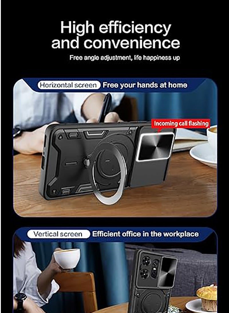 Case for Moto Edge 50 Pro 5G,[Built-in Kickstand] Magnetic Rotate Ring Holder Heavy Duty TPU+PC Shockproof Protect Phone Case for Motorola Moto Edge 50 Pro 5G (Black)