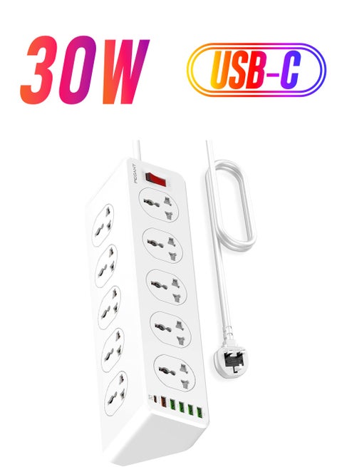 NEW 10-Way Power Extension Cord Surge Protector Strip with USB-A & USB-C Ports