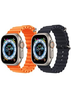 Silicone Ocean Band Strap Orange Silicone Ocean Band Strap Black Set of 2 for Apple Watch Ultra 8 49mm