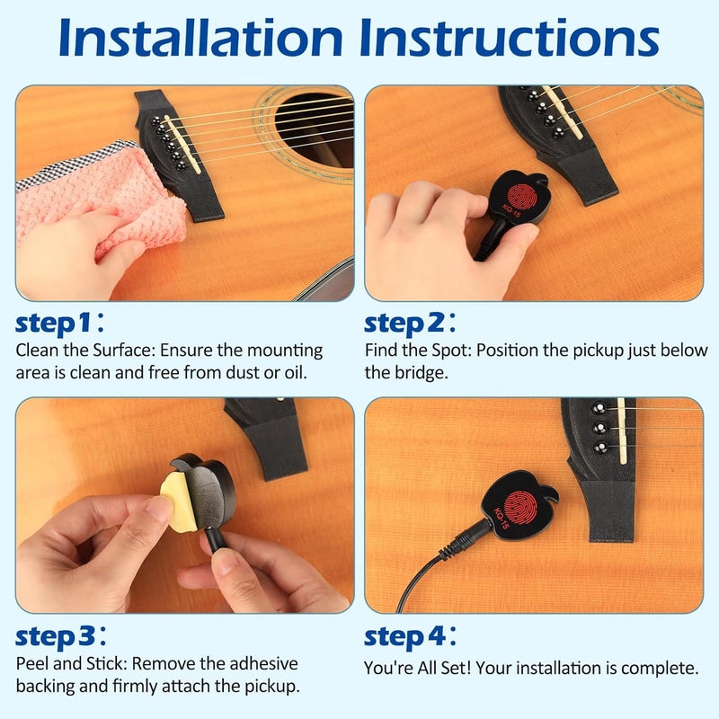 GOGHOST Piezo Contact Pickup - Universal Surface-Mount Guitar Pickups for Acoustic Guitar, Ukulele, Violin, Viola, Cello, Banjo, Mandolin and Other Instrument, Cable Length 10.7 ft - Image 4