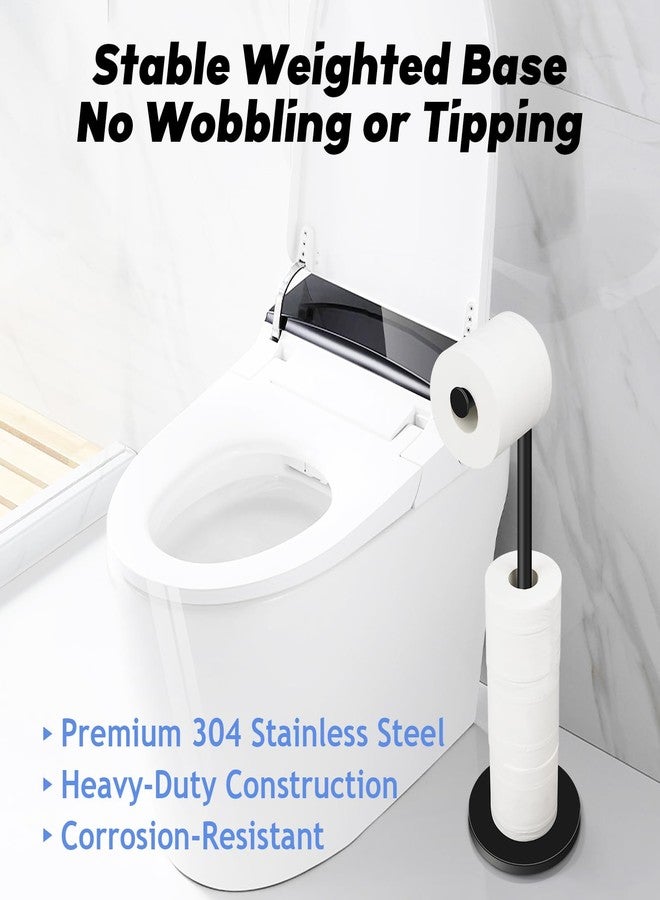 TACGEA Toilet Paper Holder Stand, Bathroom Toilet Paper Roll Holder Stainless Steel Free Standing, Storage for 4 Rolls of Paper, Matte Black - Image 5
