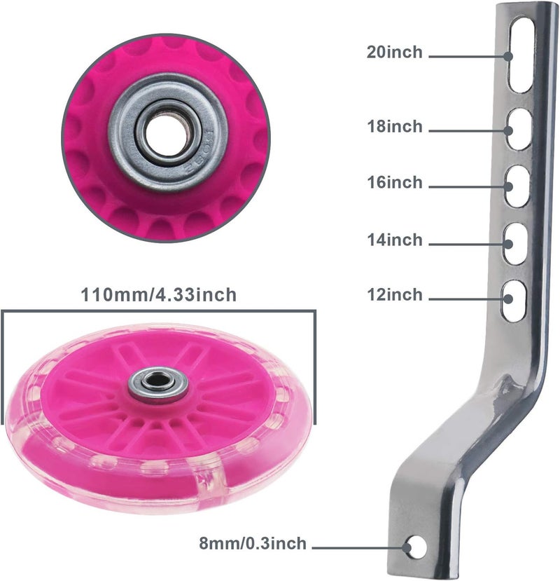 SING F LTD 1 Pair Pink LED Kids Bike Stabilisers Bicycle Training Wheels Heavy Duty Adjustable Bike Stabilizers Fit for 12 Inches Bike for Assisting Balance Included Components - Image 4