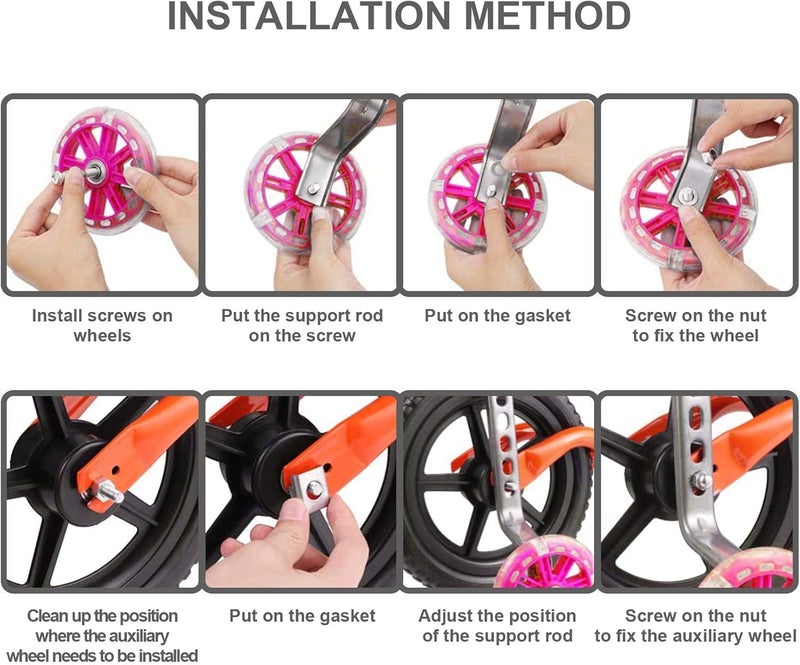 SING F LTD 1 Pair Pink LED Kids Bike Stabilisers Bicycle Training Wheels Heavy Duty Adjustable Bike Stabilizers Fit for 12 Inches Bike for Assisting Balance Included Components - Image 2
