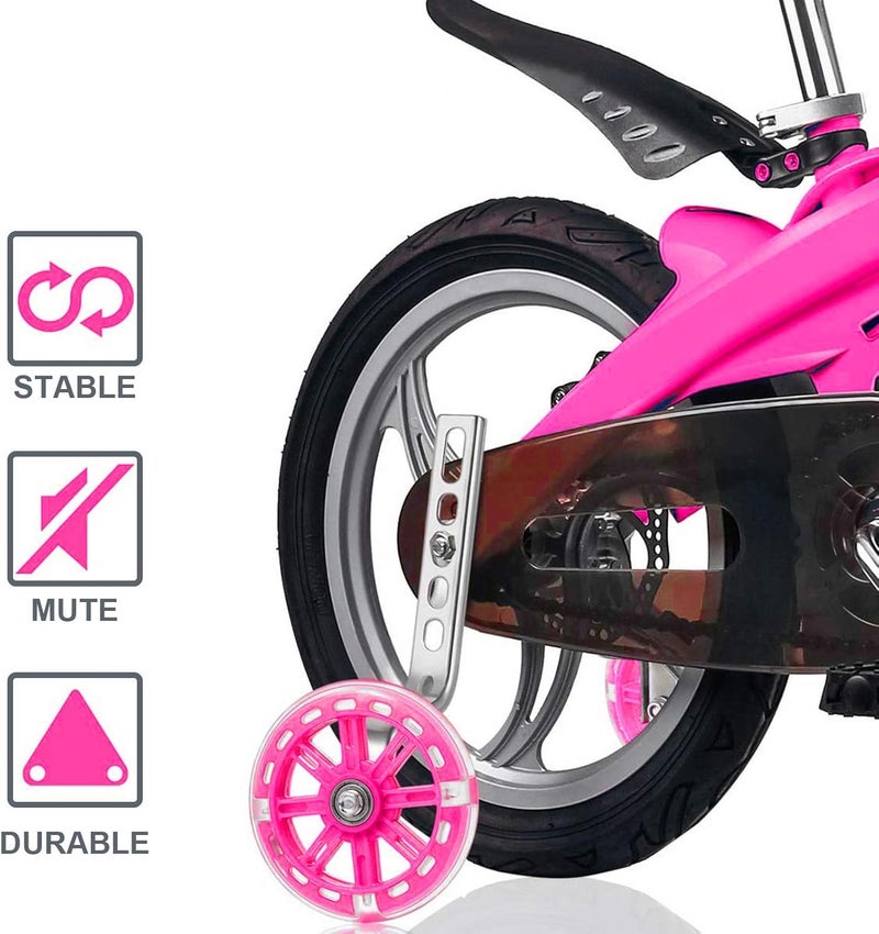 SING F LTD 1 Pair Pink LED Kids Bike Stabilisers Bicycle Training Wheels Heavy Duty Adjustable Bike Stabilizers Fit for 12 Inches Bike for Assisting Balance Included Components - Image 3