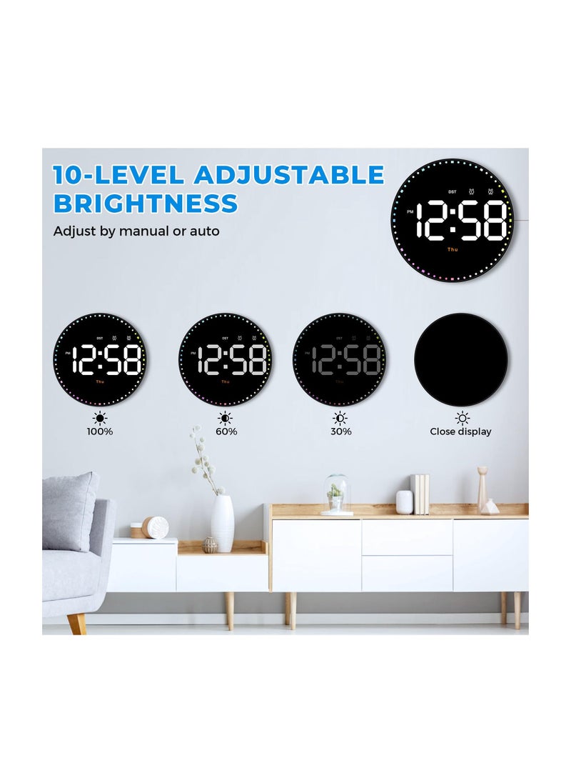 LED Digital Wall Clock, 10"" Large Display Color Second Hand Digital Clock LED Clock with Remote Control Dimming Clock with Date Display, 12/24 Hour, Temperature for Living Room Bedroom Office  - Image 3