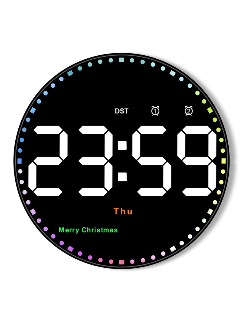 LED Digital Wall Clock, 10"" Large Display Color Second Hand Digital Clock LED Clock with Remote Control Dimming Clock with Date Display, 12/24 Hour, Temperature for Living Room Bedroom Office  - Image 1