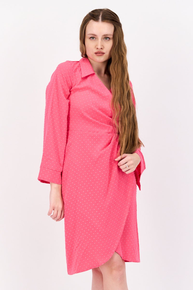 Closet London Women Textured Casual Mini Dress, Pink - Image 1