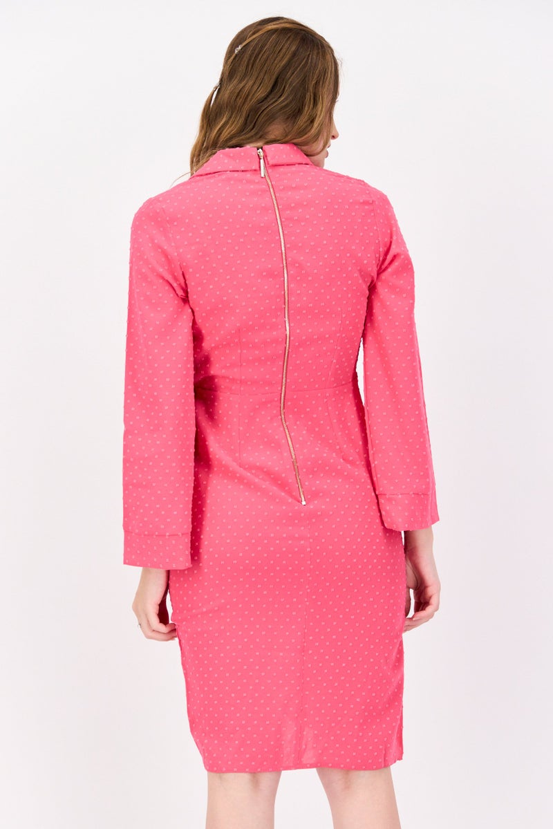 Closet London Women Textured Casual Mini Dress, Pink - Image 3