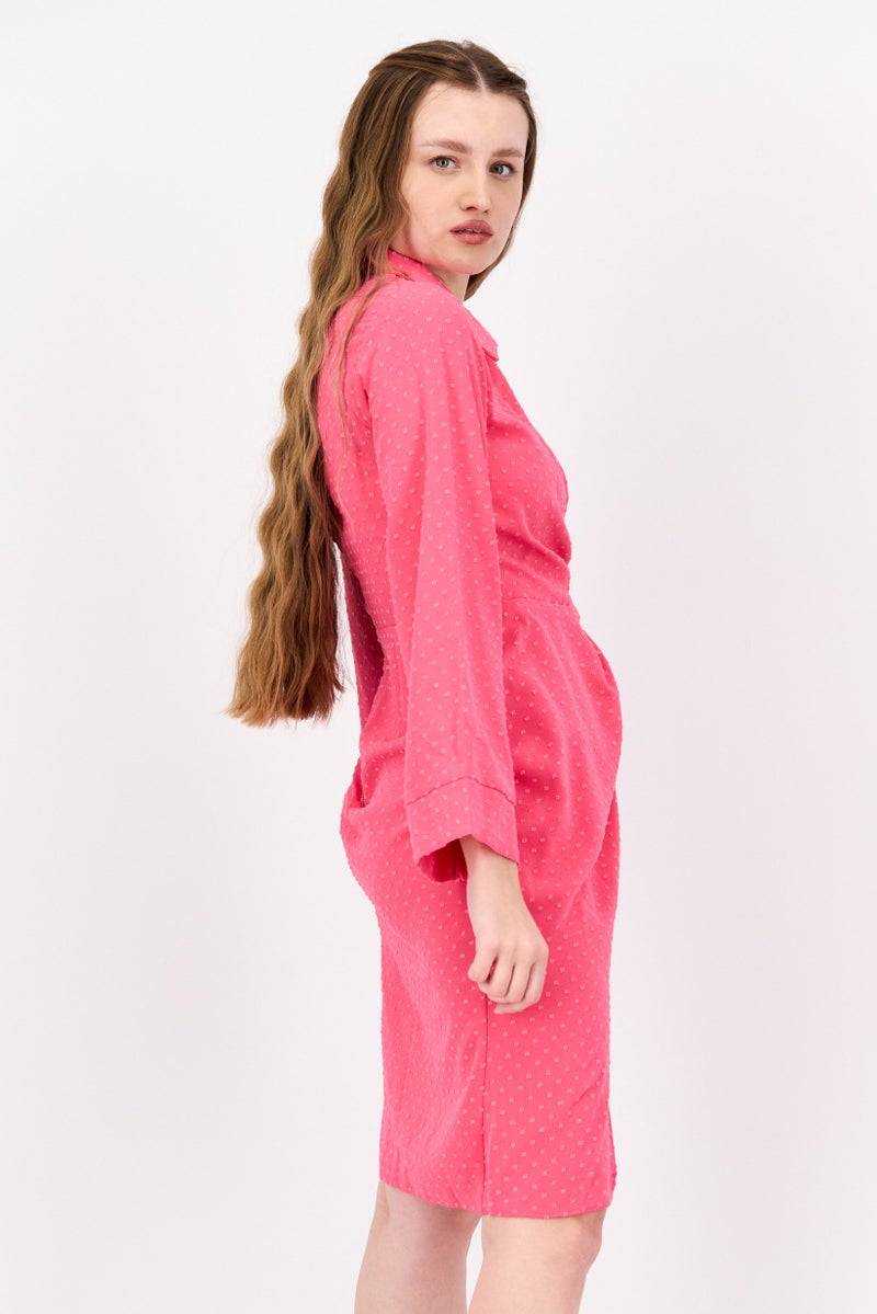 Closet London Women Textured Casual Mini Dress, Pink - Image 2