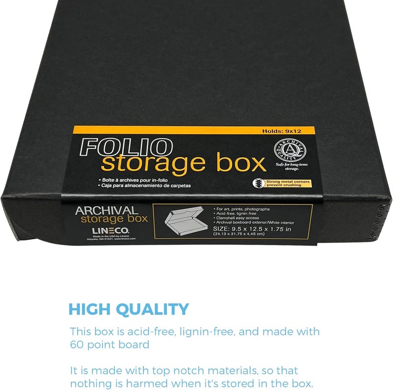 Lineco Archival Folio Storage Box with Clamshell Lid - 9.5 x 12.5 x 1.75 inches - Durable Metal Edge Construction - Image 5