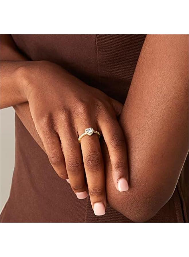 PAVOI 14K Gold Plated Halo Ring | Heart Ring for Women | Square Round Promise Rings for Her - Image 2