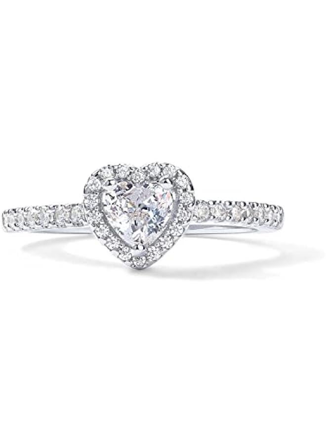 PAVOI 14K Gold Plated Halo Ring | Heart Ring for Women | Square Round Promise Rings for Her - Image 1