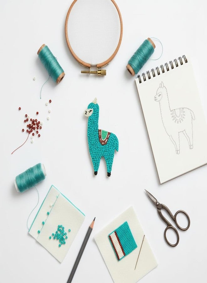 Abeo Blue Llama Hand Embroidered Brooch, Artisanal Beaded Design, 2 to 2.5 Inches - Image 4