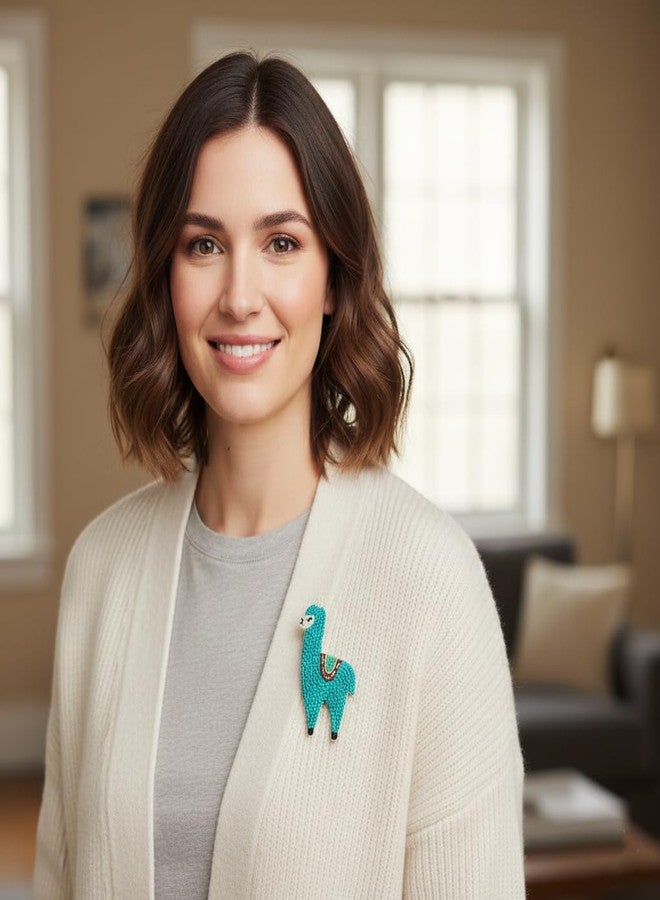 Abeo Blue Llama Hand Embroidered Brooch, Artisanal Beaded Design, 2 to 2.5 Inches - Image 3