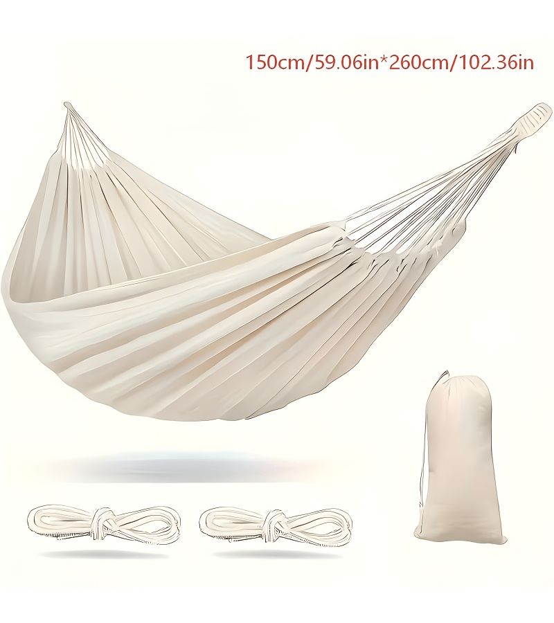 White Double Hammock For Two People High Weight Capacity With Thick Ropes And Portable Bag For Outdoor Camping Picnic And Travel - Image 3