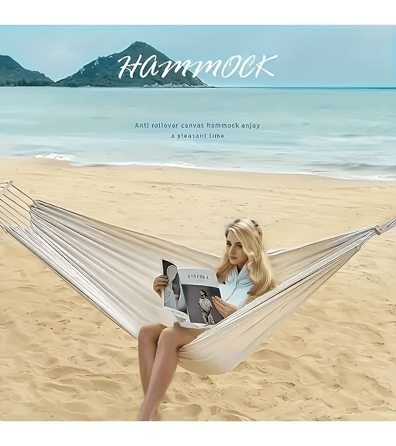 White Double Hammock For Two People High Weight Capacity With Thick Ropes And Portable Bag For Outdoor Camping Picnic And Travel - Image 4