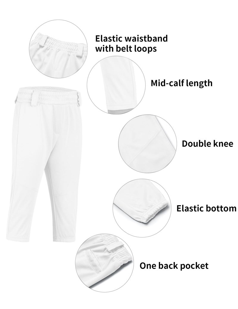 QBK 2T/3T/4T/5T to Youth Toddler Boys Knicker Baseball Pants Girl Softball Pants Kids Tee Ball Pants (White 3T) - Image 4