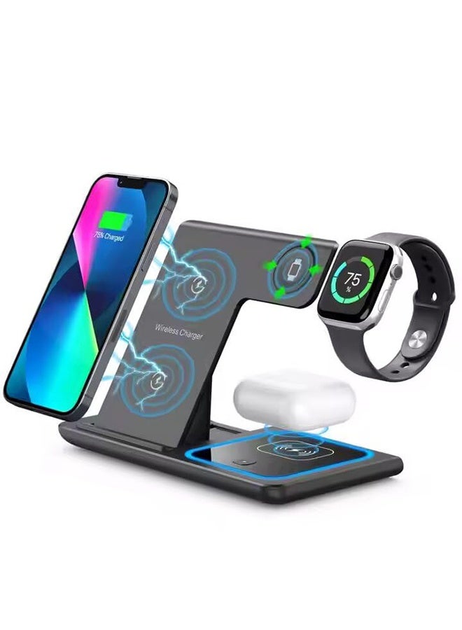 TodyJeyHo Wireless charging station, iPhone charging station, foldable wireless charger for wireless charging devices, phone charging dock with LED night light, iPhone Watch(Black) - Image 3