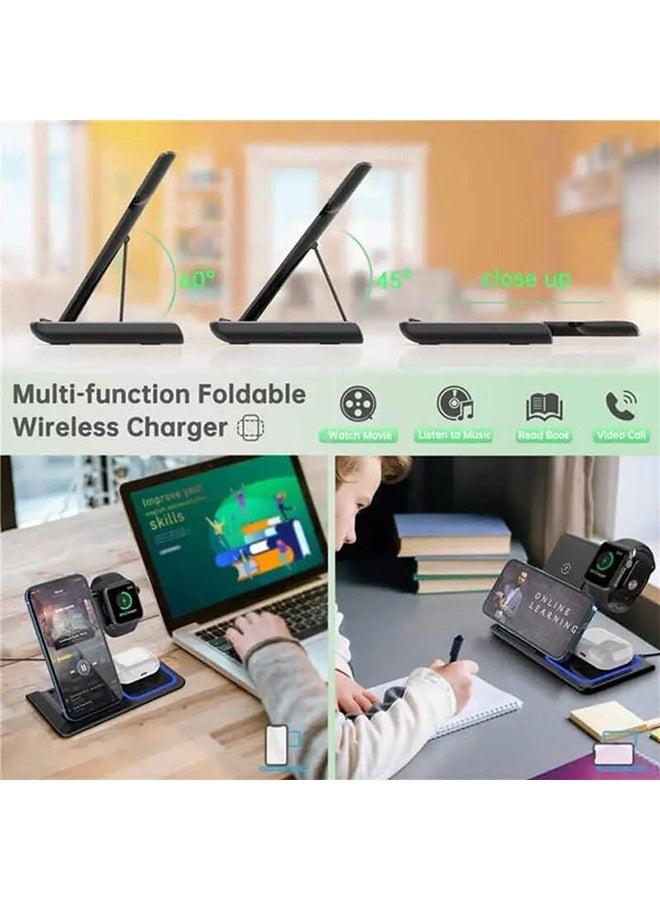 TodyJeyHo Wireless charging station, iPhone charging station, foldable wireless charger for wireless charging devices, phone charging dock with LED night light, iPhone Watch(Black) - Image 5