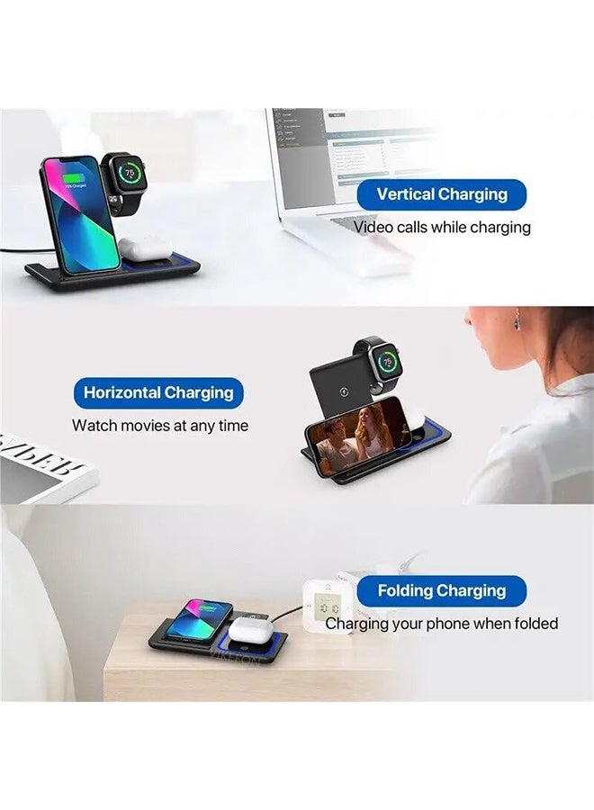 TodyJeyHo Wireless charging station, iPhone charging station, foldable wireless charger for wireless charging devices, phone charging dock with LED night light, iPhone Watch(Black) - Image 2