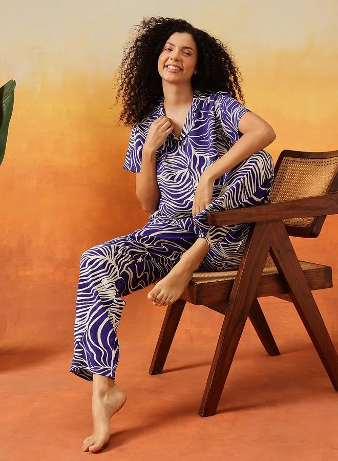 Clovia Rayon All Over Print Shirt and Pyjama Set