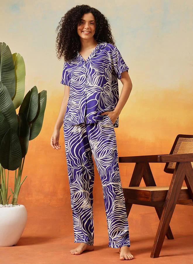 Clovia Rayon All Over Print Shirt and Pyjama Set