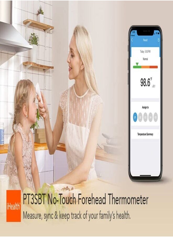 iHealth - iHealth Wireless No-Touch Forehead Thermometer, Digital Thermometer for Adults & Babies Bluetooth Thermometer with 3 Ultra Sensors, Large LED Display and Gentle Vibration Alert - Image 1