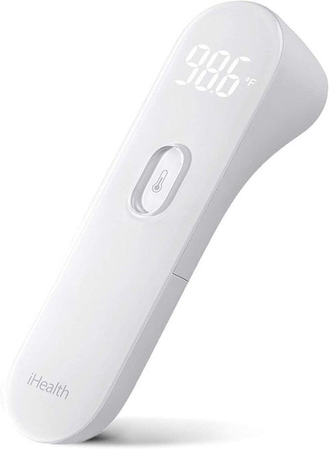iHealth Wireless No-Touch Forehead Thermometer, Digital Thermometer for Adults & Babies Bluetooth Thermometer with 3 Ultra Sensors, Large LED Display and Gentle Vibration Alert