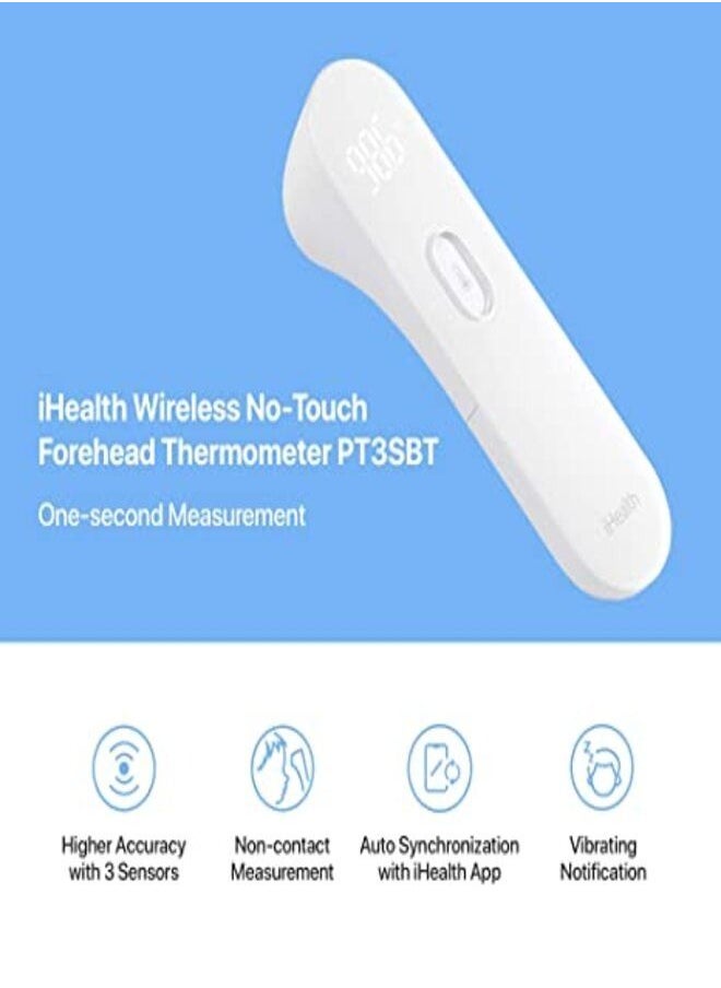 iHealth - iHealth Wireless No-Touch Forehead Thermometer, Digital Thermometer for Adults & Babies Bluetooth Thermometer with 3 Ultra Sensors, Large LED Display and Gentle Vibration Alert - Image 1