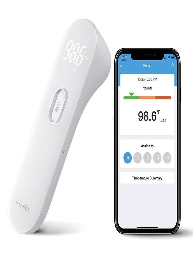 iHealth - iHealth Wireless No-Touch Forehead Thermometer, Digital Thermometer for Adults & Babies Bluetooth Thermometer with 3 Ultra Sensors, Large LED Display and Gentle Vibration Alert - Image 1