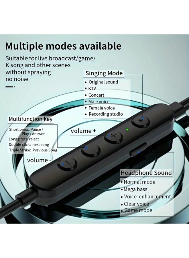 Arabash Type-C Wired Voice-Changing Earphones, Intra-Auricular Karaoke Buds with Sound Card and Volume Control Buttons for Multi-Mood Effects, Suitable for Live Streaming & Recording Singing, 3D Stereo HIFI Quality Gaming Music Vocal Proactive Noise Cancelling - Image 3