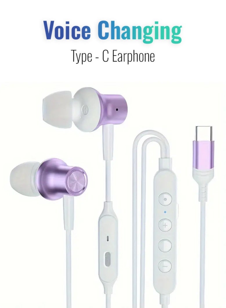 Arabash Type-C Wired Voice-Changing Earphones, Intra-Auricular Karaoke Buds with Sound Card and Volume Control Buttons for Multi-Mood Effects, Suitable for Live Streaming & Recording Singing, 3D Stereo HIFI Quality Gaming Music Vocal Proactive Noise Cancelling - Image 1