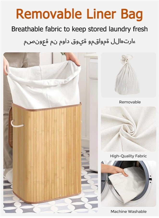 Bukela Foldable Laundry Hamper with Lid, Bamboo Laundry Basket, Rectangular Storage Hamper with Handles, for Laundry Room, Bedroom - Image 3